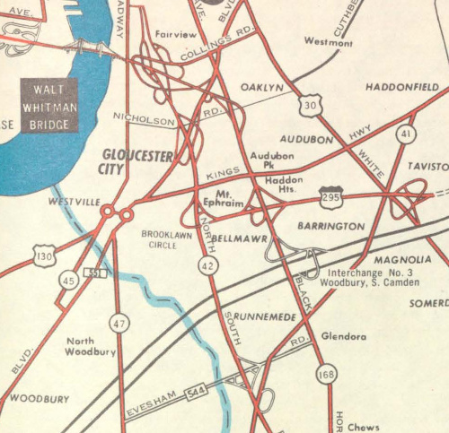 1960 map from the Delaware River Port Authority that implies an incomplete connection in the northern part of the I-295/I-76/NJ-42 interchange