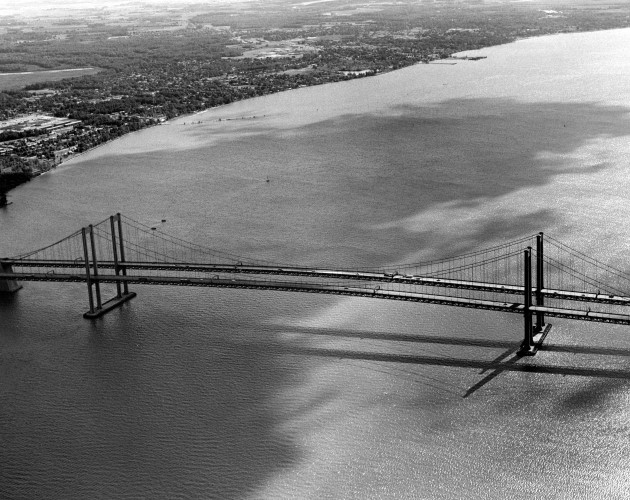 Aerial image of the dual span Delaware Memorial Bridge