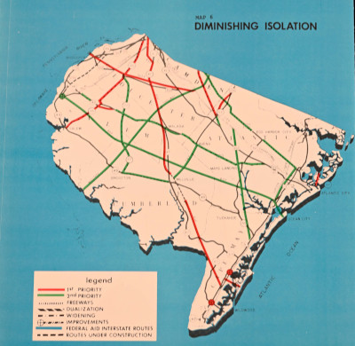 Map from 1968 New Jersey Master Plan for Transportation, showing Midstate Thruway running from the Delaware Bay near Bridgeton