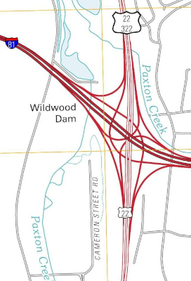 2010 map of the I-81/US-22/US-322 interchange.