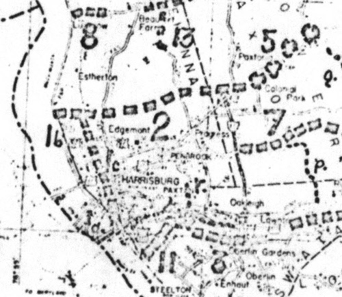 1968 planning map for the area immediately surrounding Harrisburg.