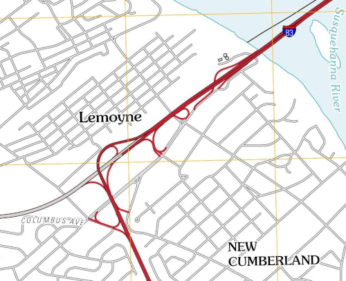2010 map of the I-83/PA-581 interchange.