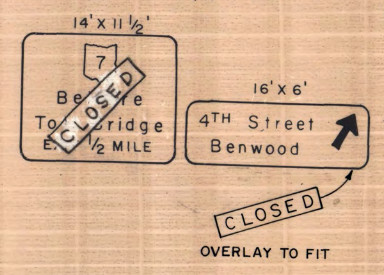 Sign
        referencing the Bellaire Bridge on the WV side in 1993