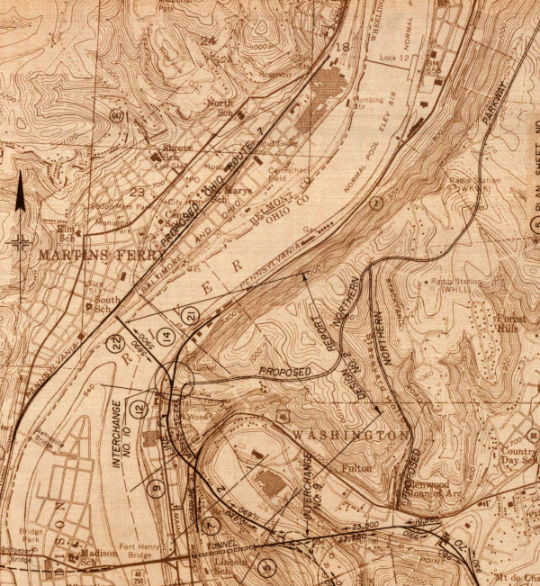 Planned
          route of WV-2 North Wheeling Expressway and Northern Parkway